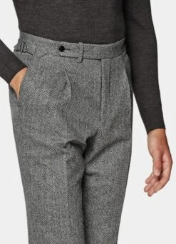 Mid Grey Herringbone Three-Piece Havana Suit -Cheap US Nice Clothes Store P6517 108