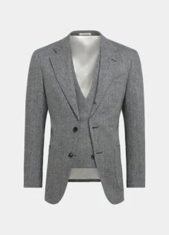 Mid Grey Herringbone Three-Piece Havana Suit -Cheap US Nice Clothes Store P6517 25