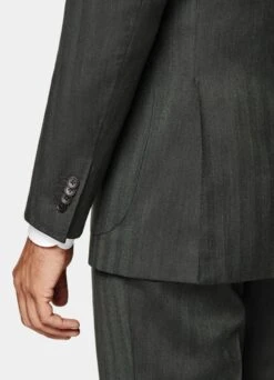 Dark Green Herringbone Three-Piece Lazio Suit -Cheap US Nice Clothes Store P6528 S 103