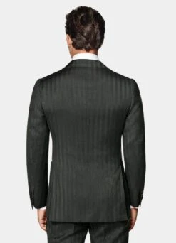 Dark Green Herringbone Three-Piece Lazio Suit -Cheap US Nice Clothes Store P6528 S 105