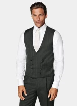 Dark Green Herringbone Three-Piece Lazio Suit -Cheap US Nice Clothes Store P6528 S 106