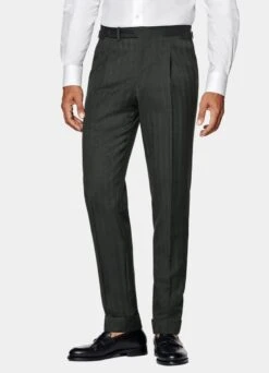 Dark Green Herringbone Three-Piece Lazio Suit -Cheap US Nice Clothes Store P6528 S 107