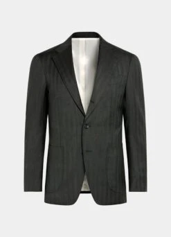Dark Green Herringbone Three-Piece Lazio Suit -Cheap US Nice Clothes Store P6528 25