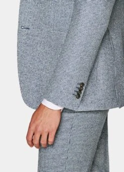 Light Blue Houndstooth Three-Piece Havana Suit -Cheap US Nice Clothes Store P6559 103