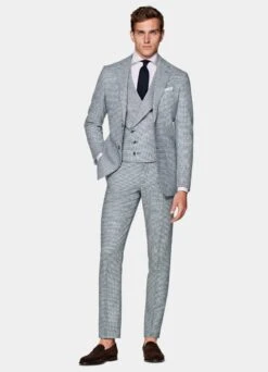 Light Blue Houndstooth Three-Piece Havana Suit -Cheap US Nice Clothes Store P6559 108