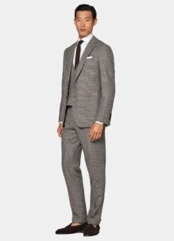 Taupe Houndstooth Three-Piece Havana Suit -Cheap US Nice Clothes Store P6579 104