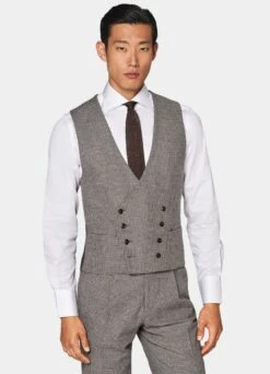 Taupe Houndstooth Three-Piece Havana Suit -Cheap US Nice Clothes Store P6579 106