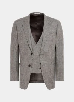 Taupe Houndstooth Three-Piece Havana Suit -Cheap US Nice Clothes Store P6579 25