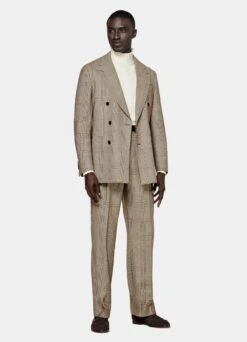 Mid Brown Checked Havana Suit -Cheap US Nice Clothes Store P6727 104