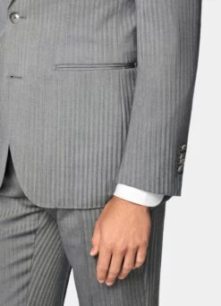 Mid Grey Herringbone Havana Suit -Cheap US Nice Clothes Store P7630 103