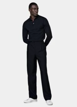 Navy Long Sleeve Polo Shirt -Cheap US Nice Clothes Store SW1133 104