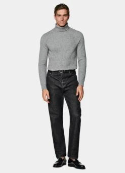 Grey Ribbed Turtleneck -Cheap US Nice Clothes Store SW1517 104