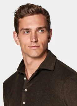 Dark Brown Long Sleeve Terry Polo Shirt