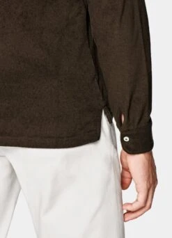 Dark Brown Long Sleeve Terry Polo Shirt -Cheap US Nice Clothes Store SW1529 103