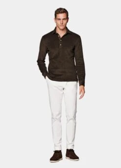 Dark Brown Long Sleeve Terry Polo Shirt -Cheap US Nice Clothes Store SW1529 104