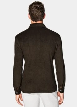 Dark Brown Long Sleeve Terry Polo Shirt -Cheap US Nice Clothes Store SW1529 105