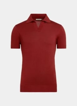 Red Buttonless Polo Shirt -Cheap US Nice Clothes Store SW1640 25