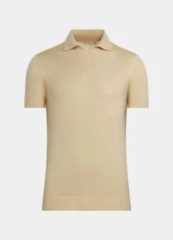 Sand Buttonless Polo Shirt -Cheap US Nice Clothes Store SW1641 25