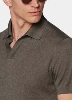 Taupe Buttonless Polo Shirt -Cheap US Nice Clothes Store SW1648 103