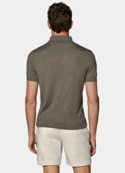 Taupe Buttonless Polo Shirt -Cheap US Nice Clothes Store SW1648 105