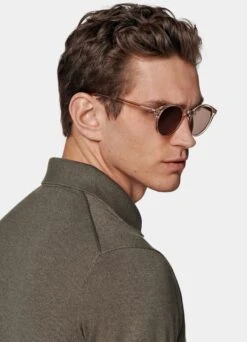 Taupe Buttonless Polo Shirt -Cheap US Nice Clothes Store SW1648 106