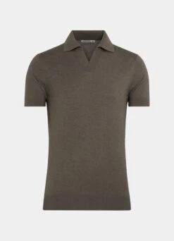 Taupe Buttonless Polo Shirt -Cheap US Nice Clothes Store SW1648 25