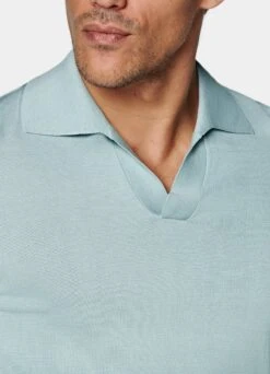 Mint Blue Buttonless Polo Shirt -Cheap US Nice Clothes Store SW1650 103