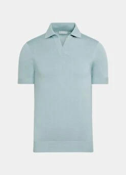 Mint Blue Buttonless Polo Shirt -Cheap US Nice Clothes Store SW1650 25