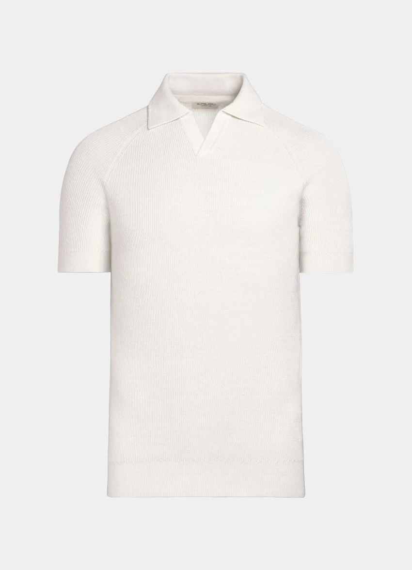 Off-White Ribbed Buttonless Polo Shirt 8 Off-White Ribbed Buttonless Polo Shirt - Image 8