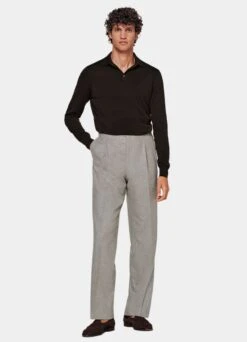 Dark Brown Long Sleeve Polo Shirt -Cheap US Nice Clothes Store SW1657 104