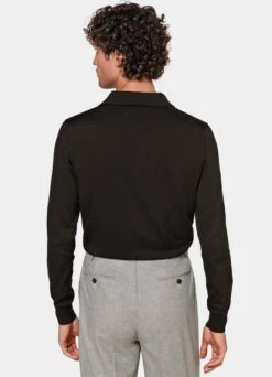 Dark Brown Long Sleeve Polo Shirt -Cheap US Nice Clothes Store SW1657 105