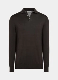 Dark Brown Long Sleeve Polo Shirt -Cheap US Nice Clothes Store SW1657 25