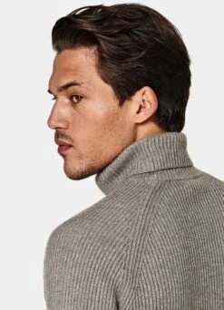 Taupe Ribbed Turtleneck -Cheap US Nice Clothes Store SW1717 106