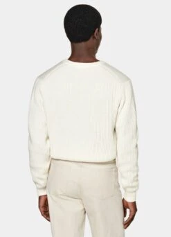 Off-White Ribbed V-Neck -Cheap US Nice Clothes Store SW1724 105