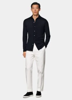 Navy Long Sleeve Polo Cardigan -Cheap US Nice Clothes Store SW1730 104