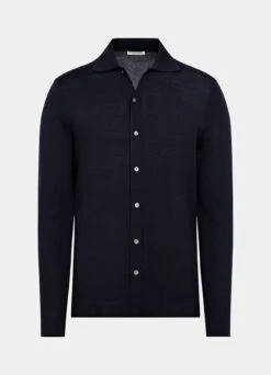 Navy Long Sleeve Polo Cardigan -Cheap US Nice Clothes Store SW1730 25