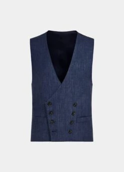 Mid Blue Waistcoat -Cheap US Nice Clothes Store W6406 25